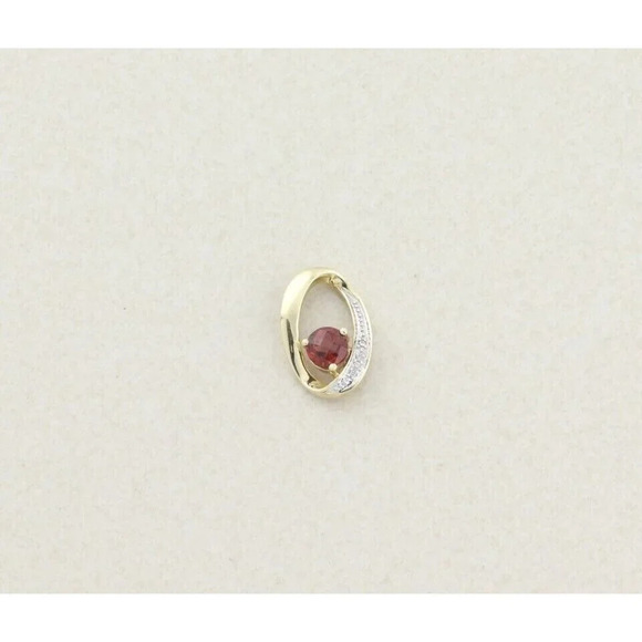 Pendant Only 10K Yellow Gold Natural Garnet and Diamond Pendant - Picture 6 of 6